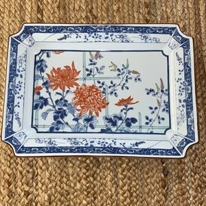 Vintage Japanese Imari Rectanglular Octagon Porcelain Platter 13x9.5”